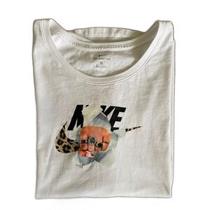 Nike Womens Cotton White T‎ Shirt Sportswear Fierce Plus Size 1X Leopard Logo